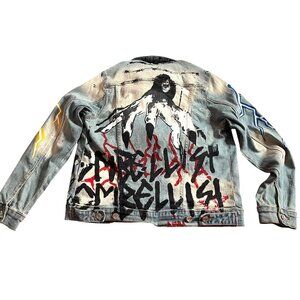 Unisex "Embellish" Custom Painted Distressed Denim Jacket With Painted Graphics